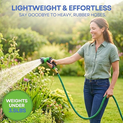 J&B XpandaHose 100ft Expandable Garden Hose – Ultra-Strong 3750D, 4-Layer Latex Core, Brass 3/4" Connectors, 10-Pattern Nozzle & Storage Bag – Lightweight, Kink-Reducing, Leak-Resistant