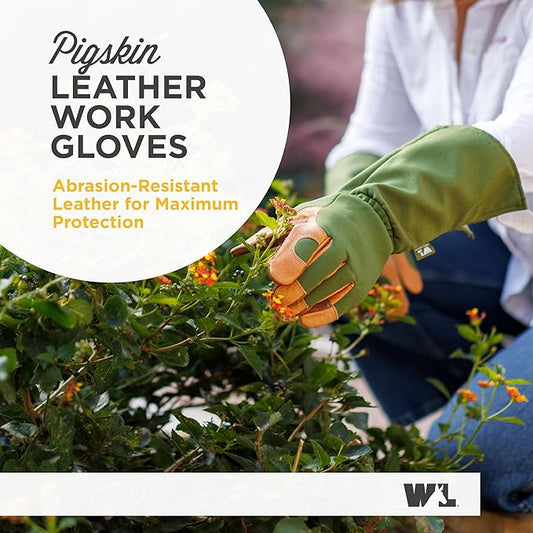 Wells Lamont Rosetender Gardening Gloves for Women – Thorn Proof Garden Gloves, Grain Leather Long Gloves for Pruning & Yard Work, 4129-300, Large