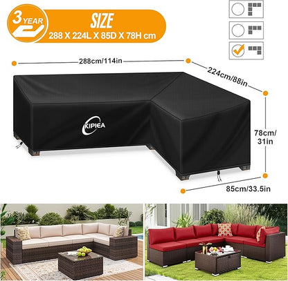 Kipiea Patio L-Shaped Sectional Sofa Cover, 420D Heavy-Duty Oxford Fabric Outdoor Sectional Cover with 6 Windproof Buckles, Anti UV and No Tears, No Fading (114Lx88Lx33.5Dx31H/24H inch)