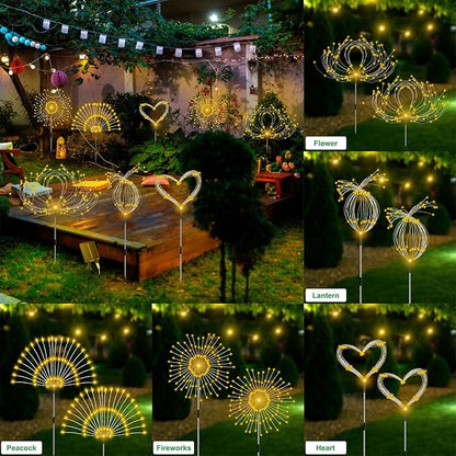 Slyuexu Solar Garden Lights Outdoor Waterproof, 4 Pack Total 480 LED Solar Firework Lights Decorative with 8 Lighting Modes Outside for Yard Pathway Flowerbed Decor, Warm White