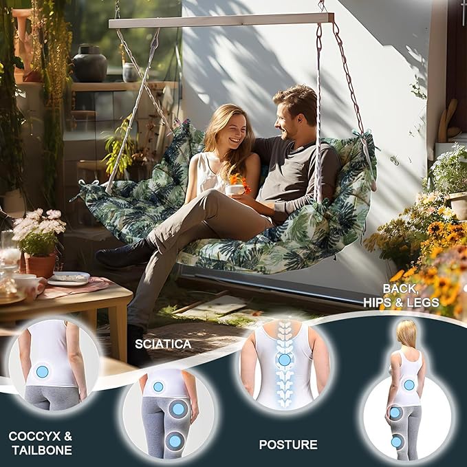 Outdoor Swing Cushions 3 Seater Waterproof, Replacement Bench Cushions for Outdoor Patio Furniture with Backrest, Porch Swing Cushion with Ties for Lawn and Garden (Palm, 40x40in)