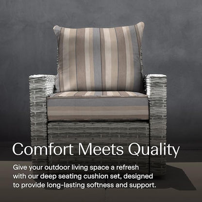 Honeycomb Outdoor Deep Seat, 24 x 23, Stripe Taupe Chair Cushion for Patio Furniture