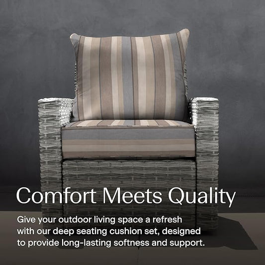 Honeycomb Outdoor Deep Seat, 24 x 23, Stripe Taupe Chair Cushion for Patio Furniture