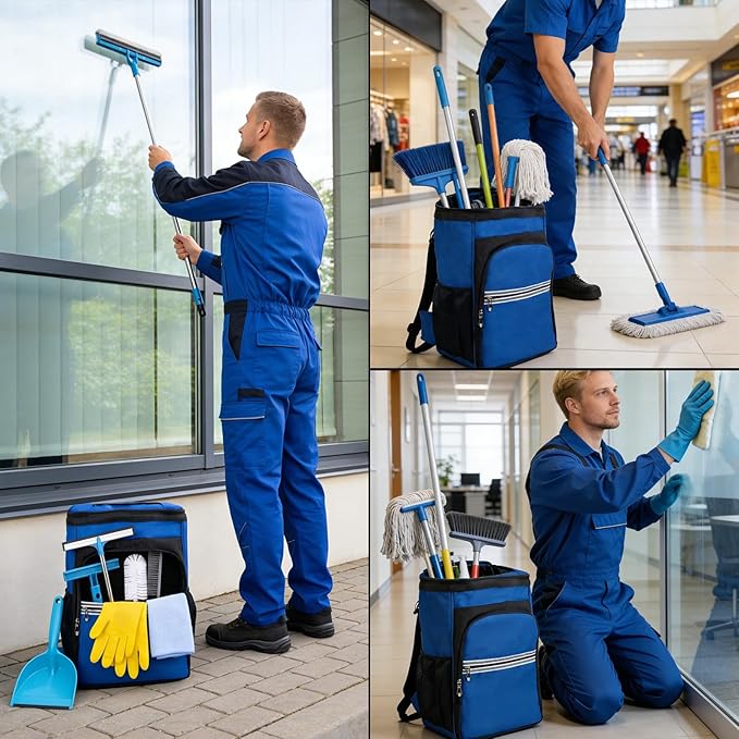 Cleaning Tool Backpack & Belt Set - Large Capacity Multi-Pocket, Durable Reinforced Material, Hands-Free for Housekeepers Cleaners Gardeners | Ideal for Housekeeping Car Cleaning Household Maintenance