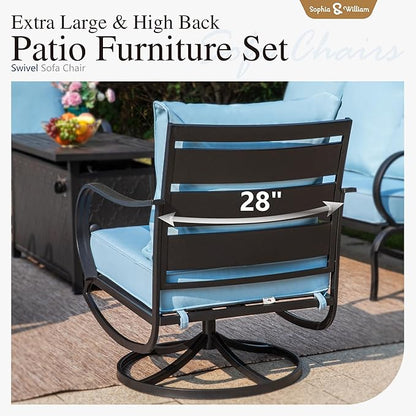 Sophia & William 2 Pieces Patio Furniture Sets Metal Sofa Chairs Patio Cushion Armchairs Swivel Sofa Chairs with Removable Cover for Garden Backyard Poolside Blue