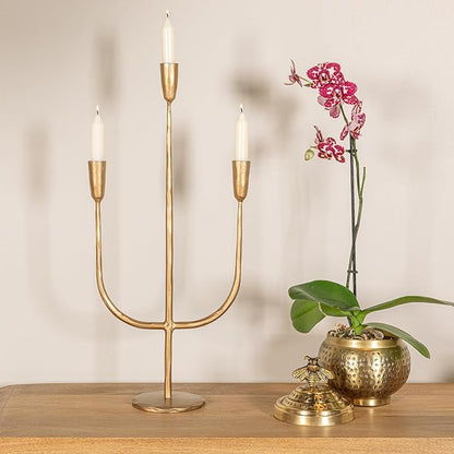 Creative Co-Op Round Hammered Metal Container with Bee Finial, Brass Finish