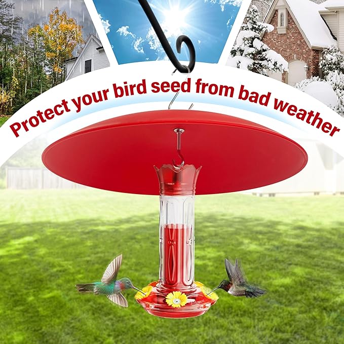 10" Small Bird Feeder Dome, Hummingbird Feeder Rain Guard, Bird Feeder Cover for Small Feeders, Protective Cover Work with Ant Guards（Red,2 Pack