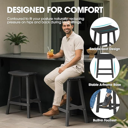 Ciokea Heavy-Duty Outdoor Bar Set, Rectangle High Top Table and 2 Pcs 29" Stools Set, HDPE Modern Patio Bar Set for Outside Bistro Backyard Balcony Deck Outside, Black