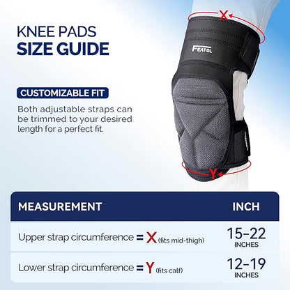 FEATOL Gardening Knee Pads for Women Men, Soft Foam Cushioning & Wear-Resistant Kneepads, Non-Slip Floor-Safe Protection for Flooring, Cleaning, Work