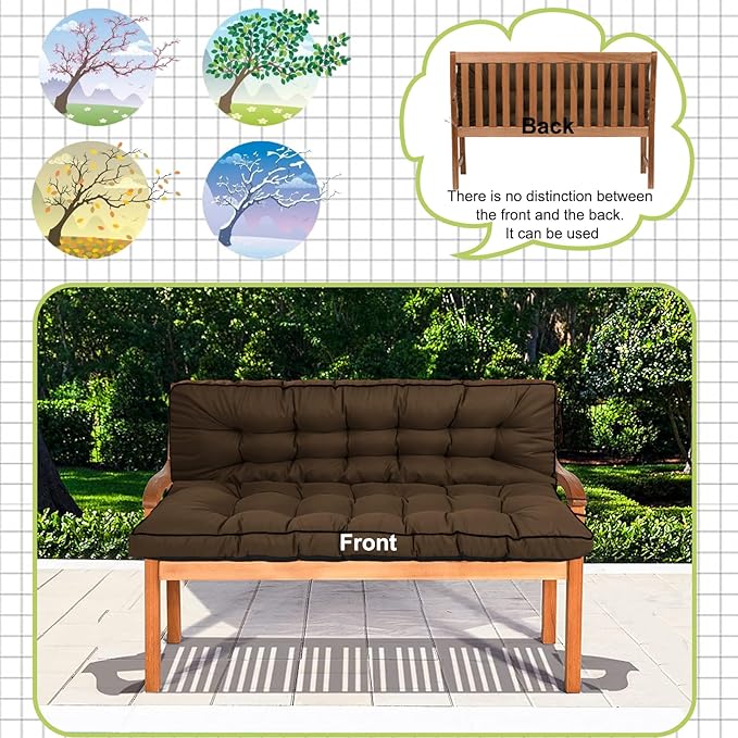 Swing Replacement Cushions with Backrest, 2 or 3 Seater Waterproof Non-Slip Overstuffed Swing Pad, Indoor/Outdoor Bench Cushion for Porch Chair Swing Garden Furniture (Brown, 40 * 70.8in)