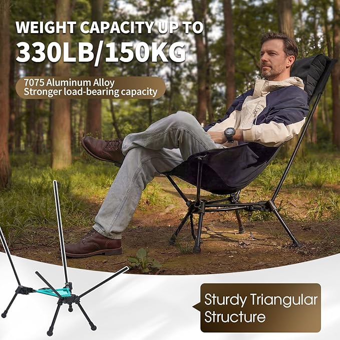 MOON LENCE High Back Folding Camping Chair, 330lbs Portable Compact Chair with Wide Seat & Ergonomic Back Support (Green)