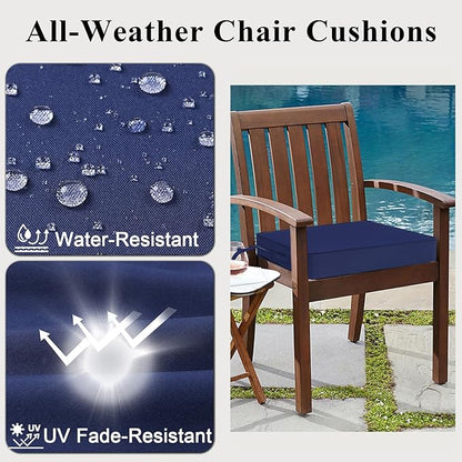 Outdoor Chair Cushions 22x22x4 Inch, Waterproof Blue Patio Furniture Cushions Set of 2 with Ties & Handle, 3 Year Color Fastness Square Replacement Seat Cushions for Sofa, Couch