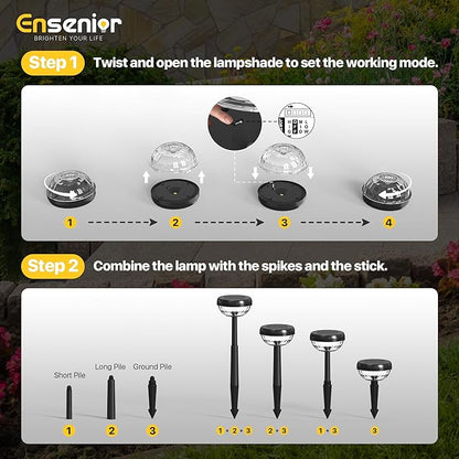 Ensenior Solar Pathway Lights IP65 Waterproof, RGB Color Changing & 3000K Warm White, 8-16Hr Runtime, Flower Pattern Garden Lights for Walkway Porch Yard - 10 Pack