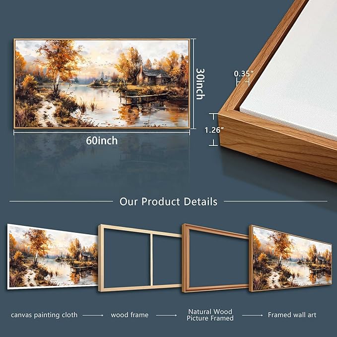 QIYILEXWART Canvas Wall Art For Living Room Large Wall Decor For Office Bedroom Decorations Lakeside Cabins Autumn Landscape Pictures Farmhouse Painting Artwork Room Wall Mural Home Decor 30x60 In