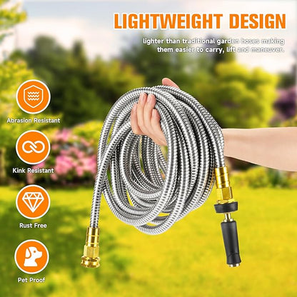 Metal Garden Hose 200 FT - 304 Stainless Steel Water Hose 200 FT - Expandable Short Flexible Garden Hose,no Kink Explosion, no Bite
