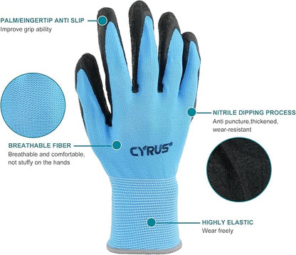 CYRUS Nitrile Gardening Gloves for Women＆Men, Thorn-Proof Garden Gloves,Work for Yard Garden, Weeding, Digging, Pruning