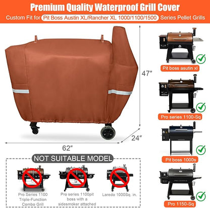 QuliMetal Grill Cover for Pit Boss Austin XL/Rancher XL 1000S, 1000SC, 1000SQ, 1000SC2, 1100 Pro, 1000/1100/1150 Series, Z Grill 1000 Series Wood Pellet Grills, Heavy Duty, 600D, Brown