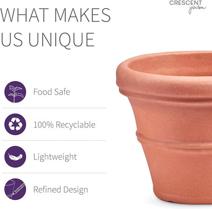 Crescent Garden Brunello Classic Rolled Rim Planter, Indoor/Outdoor Weather-Safe Round Plant Pot, Large Plastic Flowerpot for Flowers, Faux Plants, Trees - 27'' W (Terracotta Color)