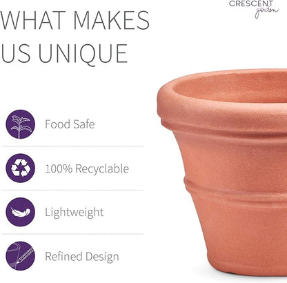 Crescent Garden Brunello Small Classic Planter, Indoor/Outdoor Weather-Safe Round Plant Pot, Small Resin Houseplant Pot - 12'' W (Terracotta-Color)
