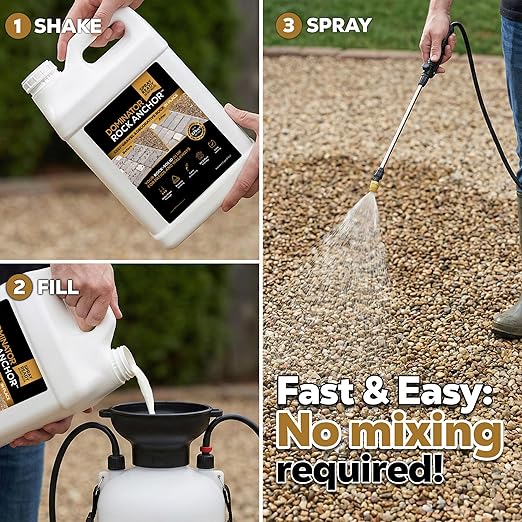Dominator Rock Anchor 2.5 Gal - Rock Glue for Landscaping Gravel & Stone, Ready to Spray, Locks in River Rock, Pea Gravel & Decorative Rock, Prevents Scattering & Washouts, Water-Based