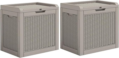 YITAHOME 32 Gallon Outdoor Storage Box, 2-Pack Water Resistant Resin Deck Box, Indoor Outdoor Lockable Storage Container for Patio, Garden, Cushions, Tools, Equipment (Brown)