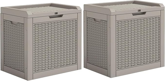 YITAHOME 32 Gallon Outdoor Storage Box, 2-Pack Water Resistant Resin Deck Box, Indoor Outdoor Lockable Storage Container for Patio, Garden, Cushions, Tools, Equipment (Brown)