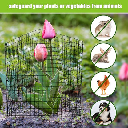 Zubebe 5 Pack Small Wire Plant Protectors Square Plant Protectors from Animals Mesh Cage Chicken Wire Cloche for Shrubs and Vegetables with Ground Stakes and Nylon Ties (12 x 12 Inch)