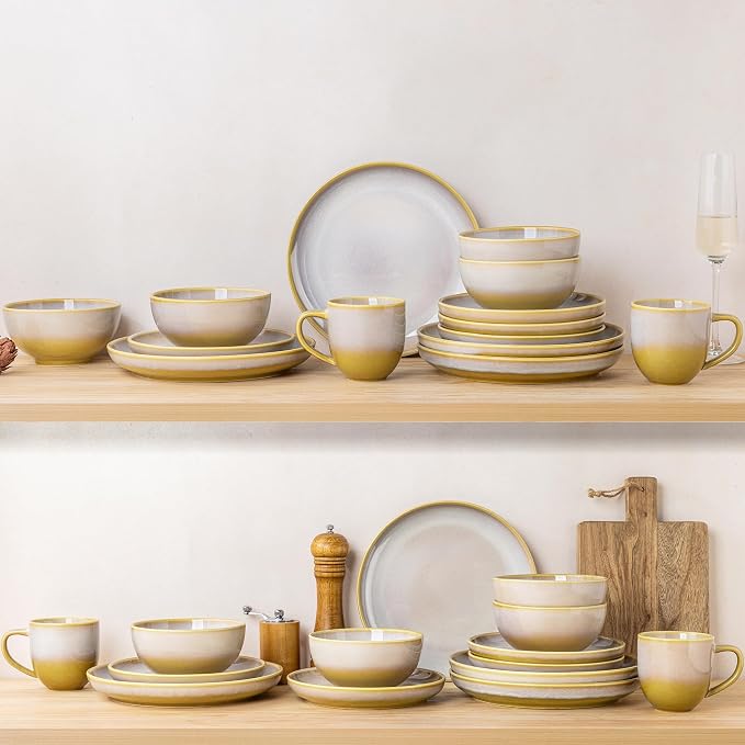 TheTerra Stoneware Dinnerware Sets for 4, 12 Pieces Ceramic Plates and Bowls Sets, Scratch Resistant Dish Set, Oven, Microwave & Dishwasher Safe, Autumn Haze