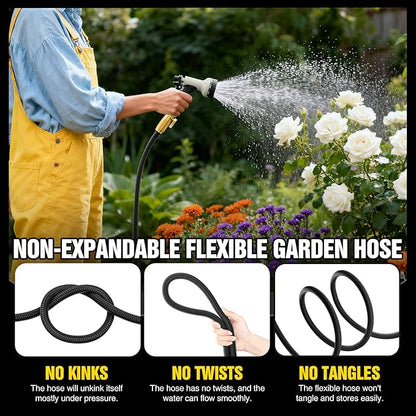 Garden Hose 75 ft Non-Expandable, Flexible Water Hose, Lightweight Hose with 10-Function Nozzle for Yard, Portable, Leak Proof, All-Weather Water Pipe for Outdoor, Car Wash, RV, Lawn