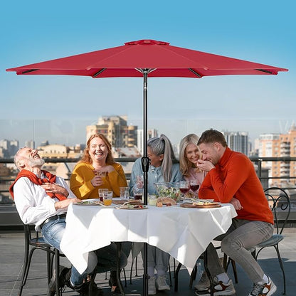 Simple Deluxe 9FT Outdoor Patio Umbrella Table Market Umbrella with Push Button Tilt and Crank, 8 Sturdy Ribs, UV Protection Waterproof for Garden, Lawn, Deck, Backyard, Pool, Red