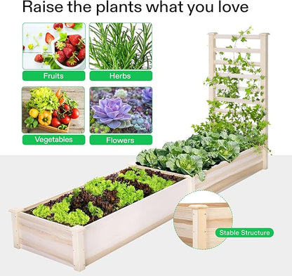 VIVOSUN Wooden Raised Garden Bed, 48 x 24 x 30 Inches, Outdoor Wood Planter Box with Gloves and a Liner, with Trellis for Vine Climbing for Garden, Patio, Balcony, Backyard and Outdoors