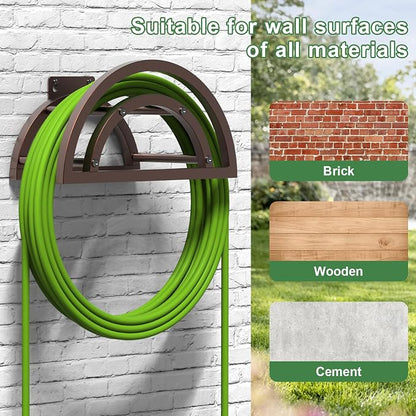 OLV Garden Hose Holder, Outdoor Hose Holder Wall Mounted Holds 125-ft Hose, Heavy Duty Metal Hose Hanger, Sturdy Detachable Hose Reel Storage Organizer, Hose Rack for Outside Garden Lawn Yard, Bronze