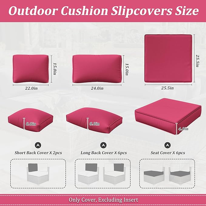 14 Pcs Outdoor Cushion Slipcovers Patio Cushion Covers Replacement Waterproof with Zipper for Outdoor Furniture, Patio Sofa Couch 3 Sizes, Covers Only