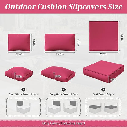 14 Pcs Outdoor Cushion Slipcovers Patio Cushion Covers Replacement Waterproof with Zipper for Outdoor Furniture, Patio Sofa Couch 3 Sizes, Covers Only