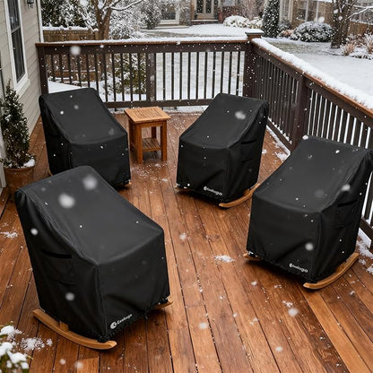 Outdoor Rocking Chair Covers 4 Pack 600D Heavy Duty Waterproof - Patio Furniture Covers for Outdoor Rocking Chairs - All Weather Protection 27x34x45 Inches Black