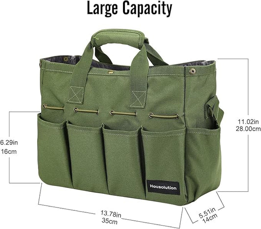 Housolution Garden Tote Bag, 900D Standable Gardening Tool Bag, Garden Tote Storage Bag with Pockets & Long Adjustable Shoulder Strap, Home Tools Organizer Garden Tool Kit Holder, 14 Inch