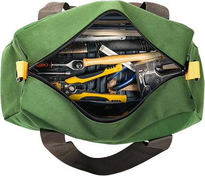 WRINGKIT 2 Pack Wide Mouth Tool Bags, 14" Heavy Duty Canvas Tool Storage Bag, Large Capacity Zipper Utility Tools Tote Organizer Pouch for Electricians, Carpenter, Mechanic