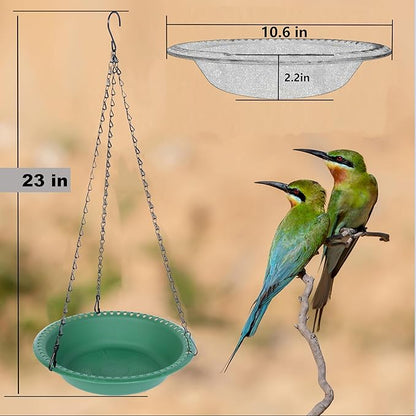 Hanging Bird Feeder Tray with Drainage Holes for Outside, Rugged Recycled Plastic Wild Bird Feeding Station (10 inch, Green)