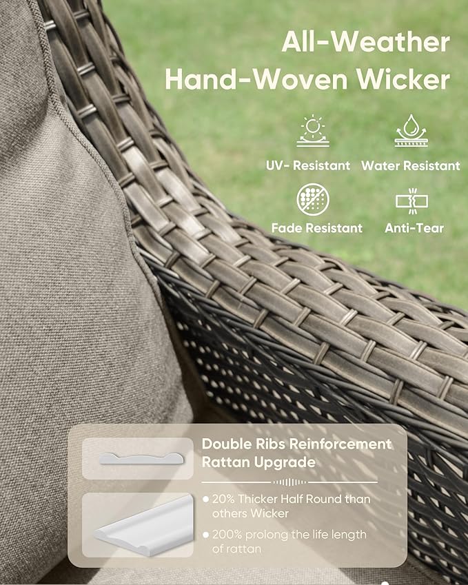 HUMMUH Patio Chair Wicker Patio Dining Chairs Set of 2 PE Rattan Deep Seating Outdoor Chairs with 4 inch Seat Cushions