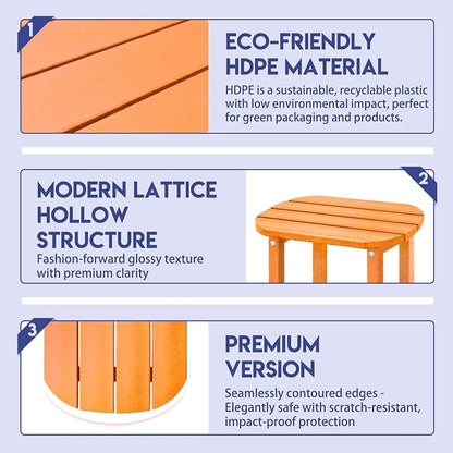 LZRS 2-Tier Patio Side Table, Heavy Duty HDPE Outdoor End Table with Wood Texture, Weatherproof Composite Table for Adirondack Chairs, Deck, Pool, Indoor/Outdoor, No Peeling Cracking(Orange)