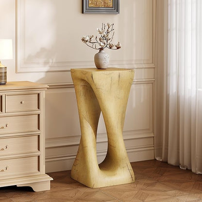 Christopher Knight Home Novi 26.8" H Lightweight Concrete Outdoor Side Table, Hollow Twist-Shaped Patio End Table, MGO Outdoor Coffee Table, Garden Plant Stand Indoor, Wood-Like Texture, Natural