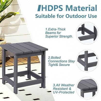 LZRS Adirondack Outdoor Side Table – Durable Weather-Resistant HDPE Patio End Table for Porch, Deck, Pool, Garden,Sturdy and Easy Assembly, Grey