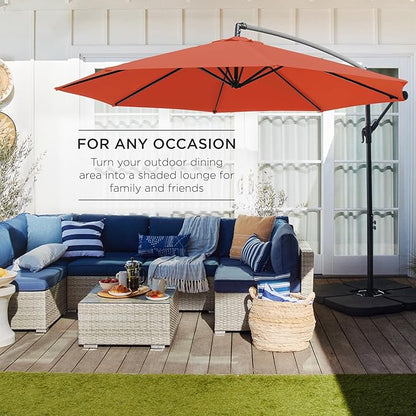 Best Choice Products 10ft Offset Hanging Market Patio Umbrella w/Easy Tilt Adjustment, Polyester Shade, 8 Ribs for Backyard, Poolside, Lawn and Garden