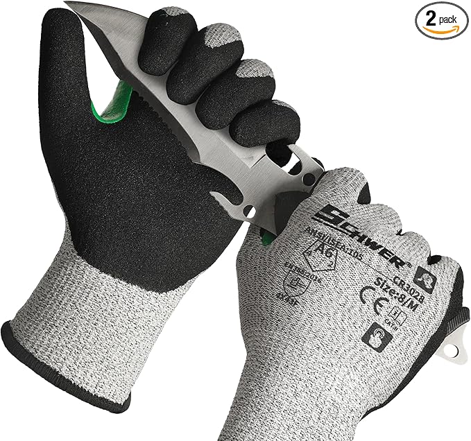 Schwer 2 Pairs Cut Resistant Work Gloves ANSI A6 Cut Proof Glove CR3028, with Reinforced Thumb, Touchscreen Working Gloves for Men and Women Used for Woodworking, Glass Cutting, Construction, M
