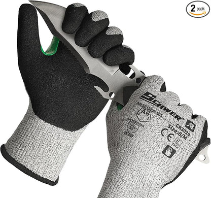 Schwer 2 Pairs Cut Resistant Work Gloves ANSI A6 Cut Proof Glove CR3028, with Reinforced Thumb, Touchscreen Working Gloves for Men and Women Used for Woodworking, Glass Cutting, Construction, M
