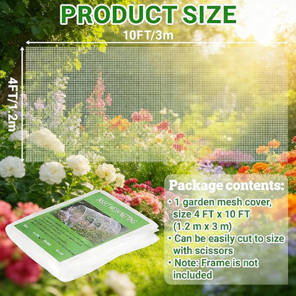 4FT x 10FT Garden Netting Ultra Fine Mesh Netting Plant Cover Insect Bird Netting Barrier for Garden Row Cover for Raised Beds/Greenhouse Vegetables Fruits Flowers Trees