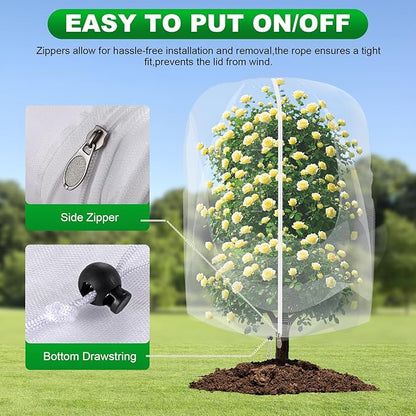 2 Pack Large Fruit Trees Netting 8ftx10ft with Zipper&Drawstring Garden Birds Net Mesh Insect Netting Plant Covers Protection Bags for Blueberry Bushes Shrubs Vegetables Flowers Herbs