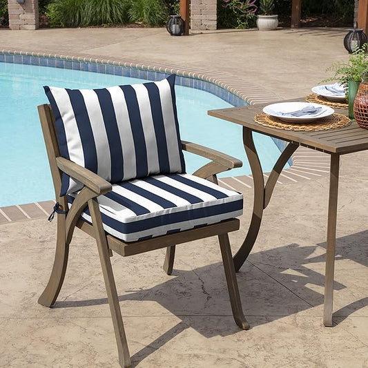 Arden Outdoor Dining Chair Cushion, 21 x 21, Rain-Proof, Fade Resistant Sapphire Blue Cabana Stripe