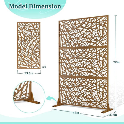 Metal Privacy Screen Outdoor Privacy Screen, Freestanding Fence Panel for Outside, 72''H×47''W, Decorative Screen Panel for Backyard/Patio/Deck