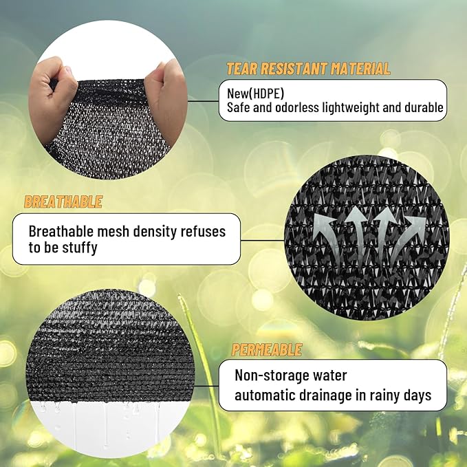 Cool Area 70% 10x12ft Sunblock Shade Cloth Cover Mesh UV Resistant Net for Garden Flower Plant Greenhouse, Black